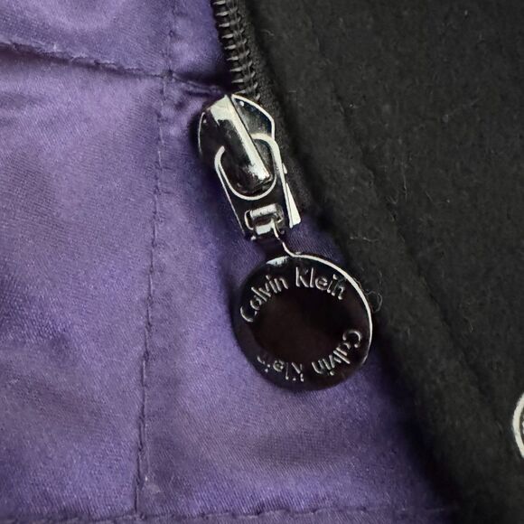 Calvin Klein Women’s Black Wool-Blend Coat (55% Wool)Mid-Length Purple Lining 10 - Picture 9 of 14